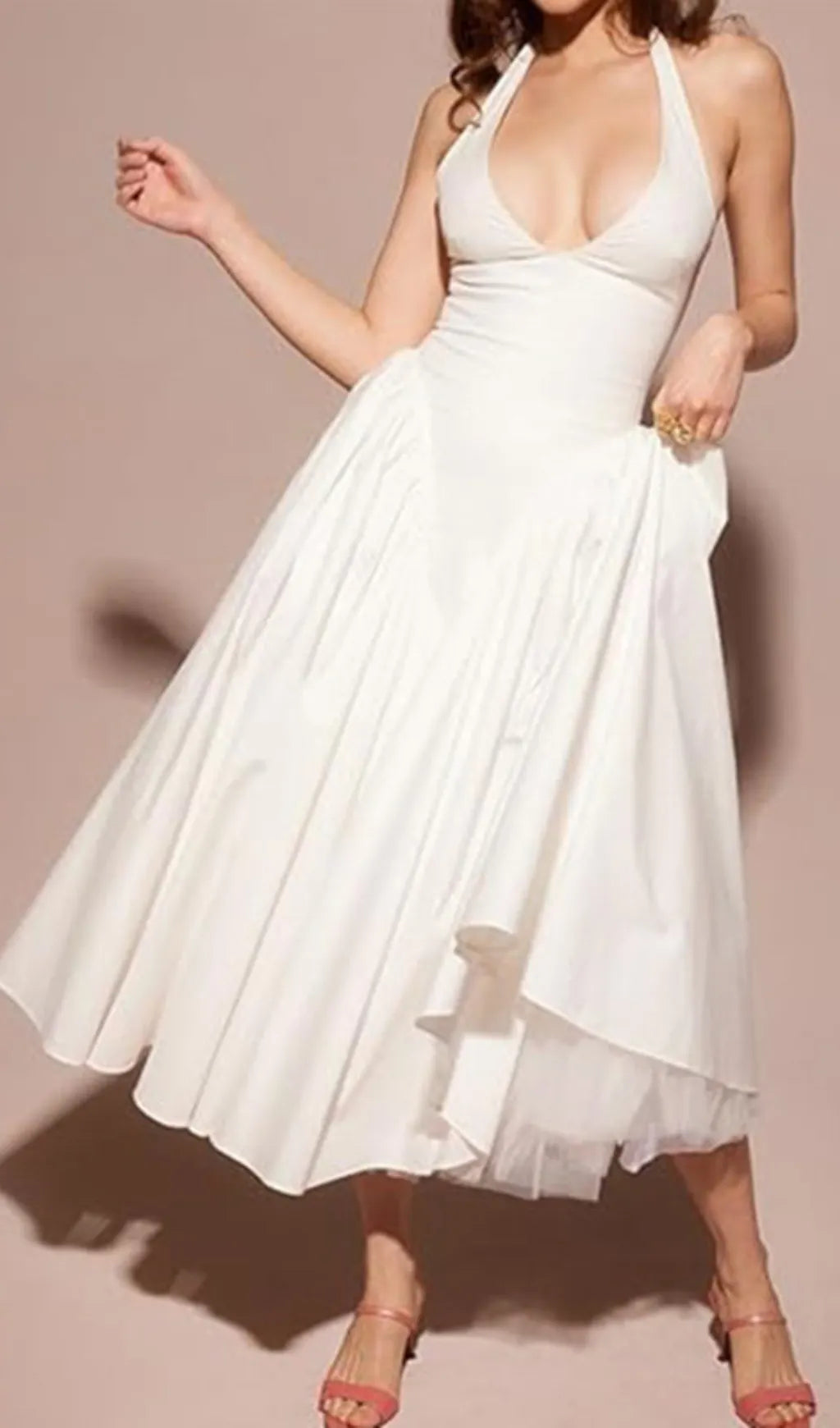 Dierdra White Halter Midi Dress Flowering Girl