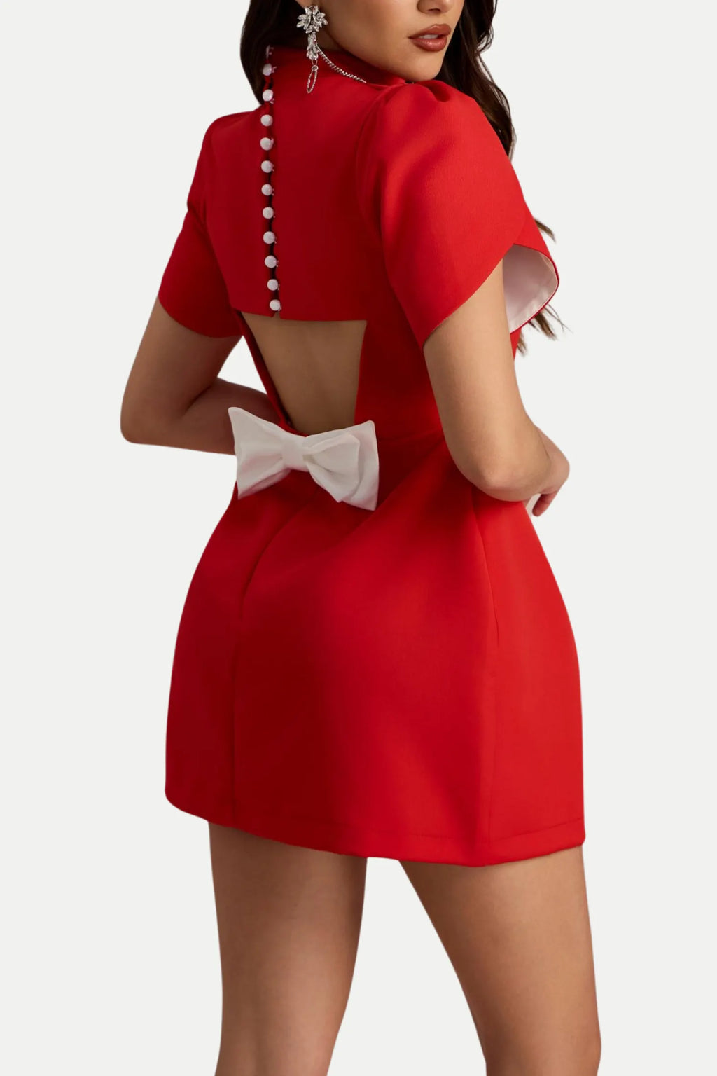 Cutout Bowknot Mini Dress In Red Flowering Girl