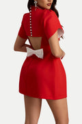 Cutout Bowknot Mini Dress In Red Flowering Girl