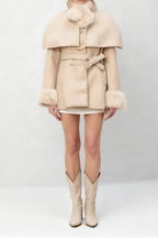 Rosella Detachable-Cape Faux-Fur Coat Flowering Girl