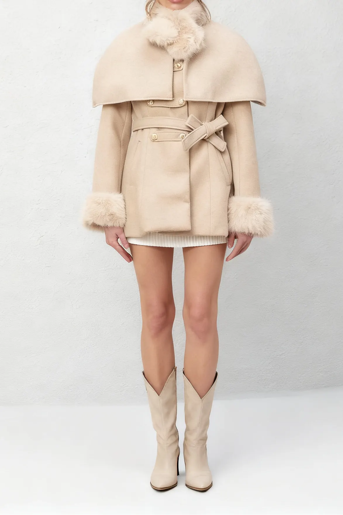 Rosella Detachable-Cape Faux-Fur Coat Flowering Girl