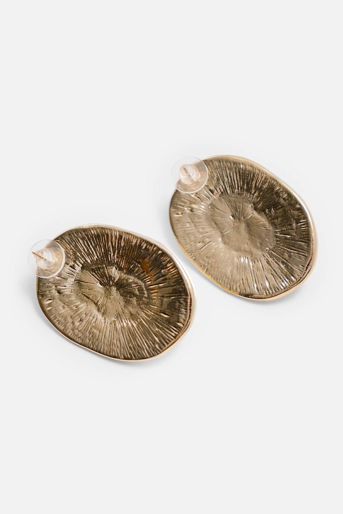 Vintage Textured Gold Oval Baroque Pearl Stud Earrings Flowering Girl