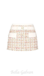 Carlin patchwork Tweed mini skirt in pink Flowering Girl