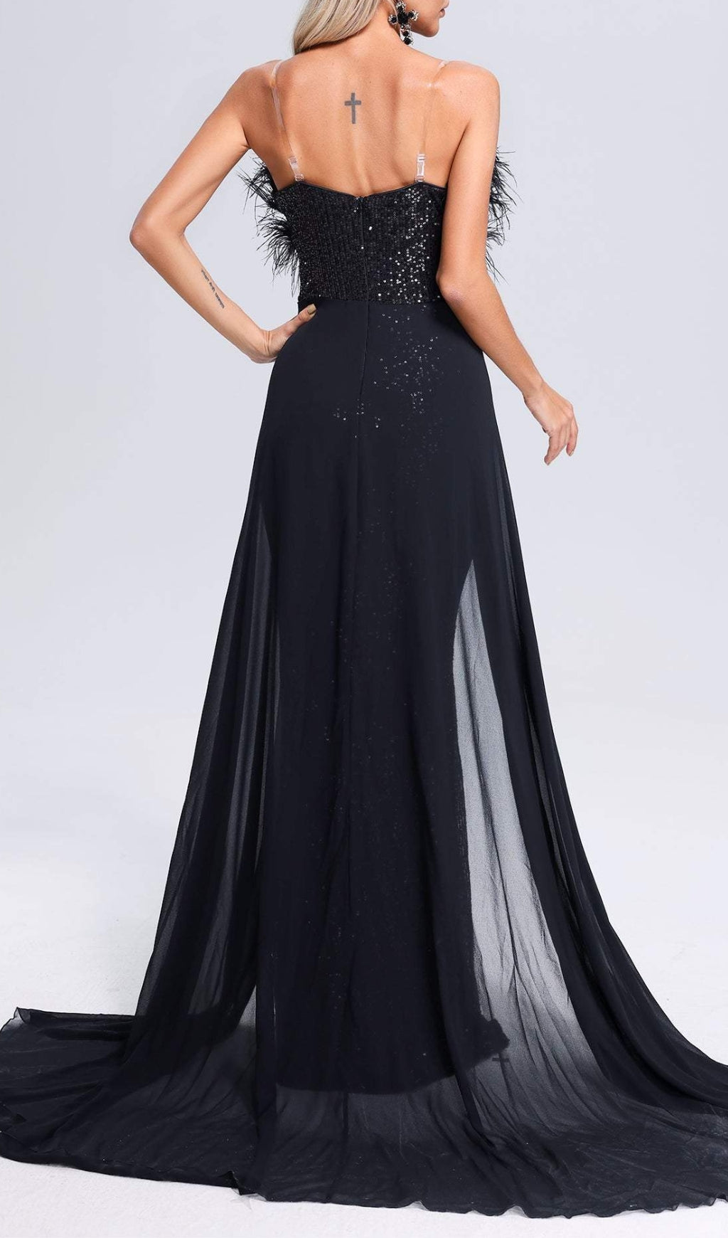 Adams Black Feather Sequin Maxi Dress Flowering Girl