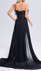 Adams Black Feather Sequin Maxi Dress Flowering Girl