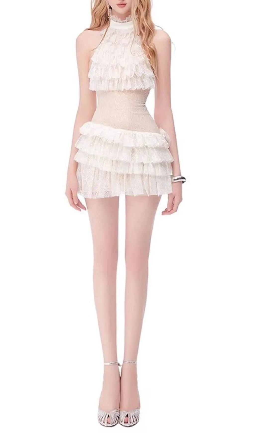 Kamali Halter Layered Mini Dress Flowering Girl