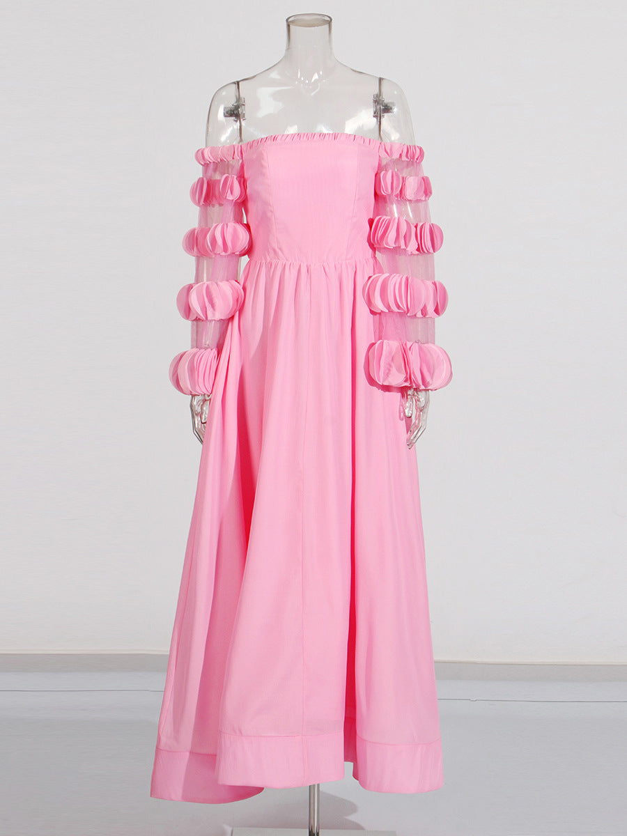 petals strapless tulle maxi dress in pink Flowering Girl