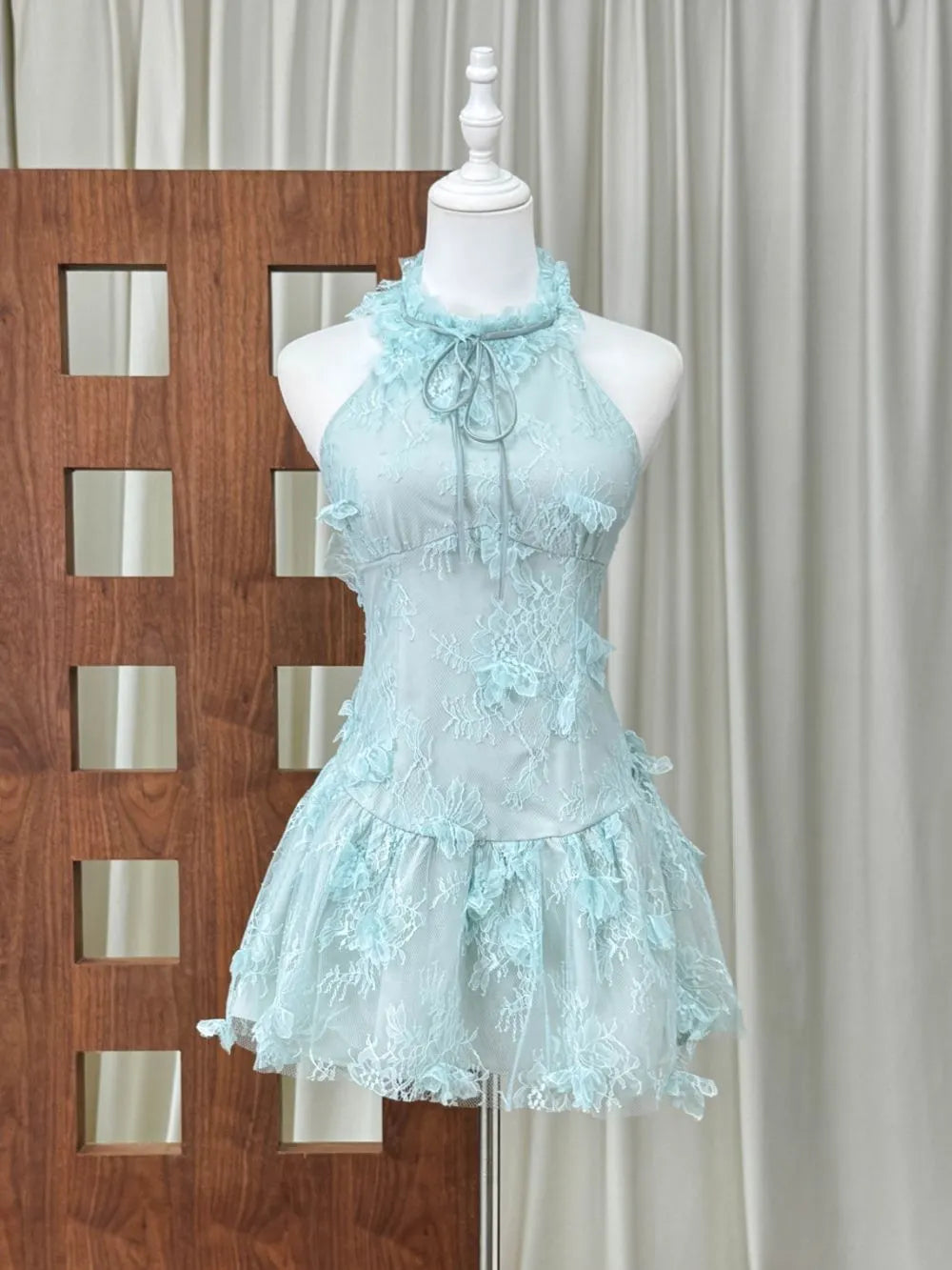 Halter Lace Mini Dress Flowering Girl