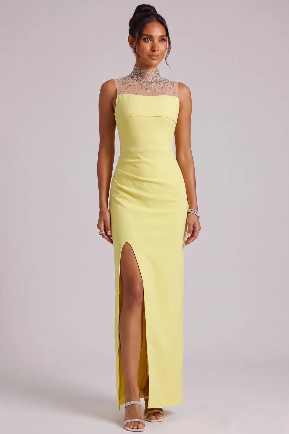 Yellow Beaded Neckline Maxi Dress Flowering Girl