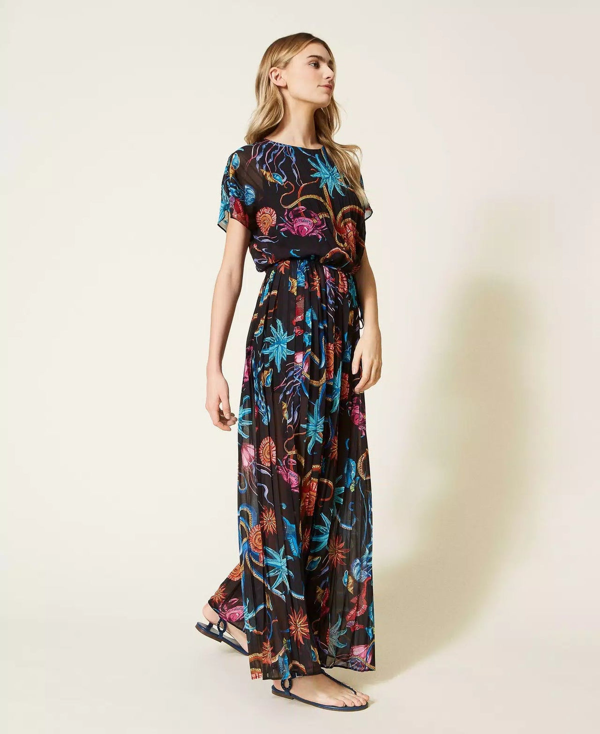 Printed Jumpsuit In Pleated Georgette Flowering Girl