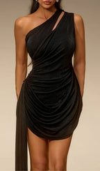 Evalynn One Shoulder Draped Mini Dress Flowering Girl