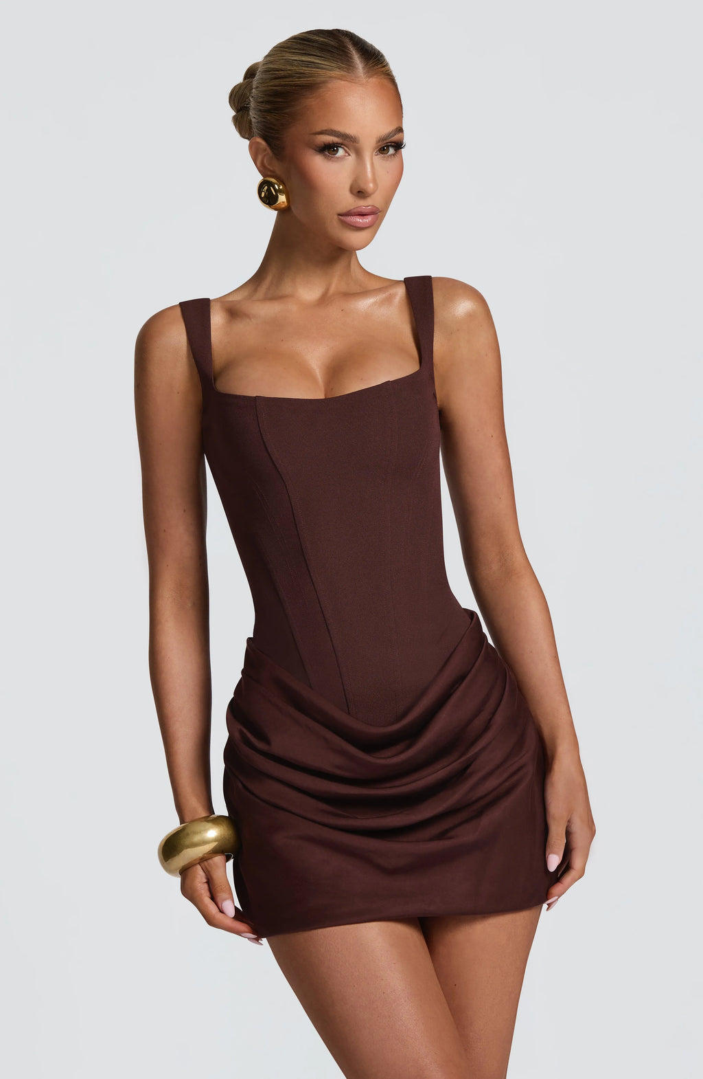 Cornelia Mini Dress - Plum Brown Flowering Girl