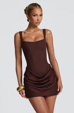 Cornelia Mini Dress - Plum Brown Flowering Girl