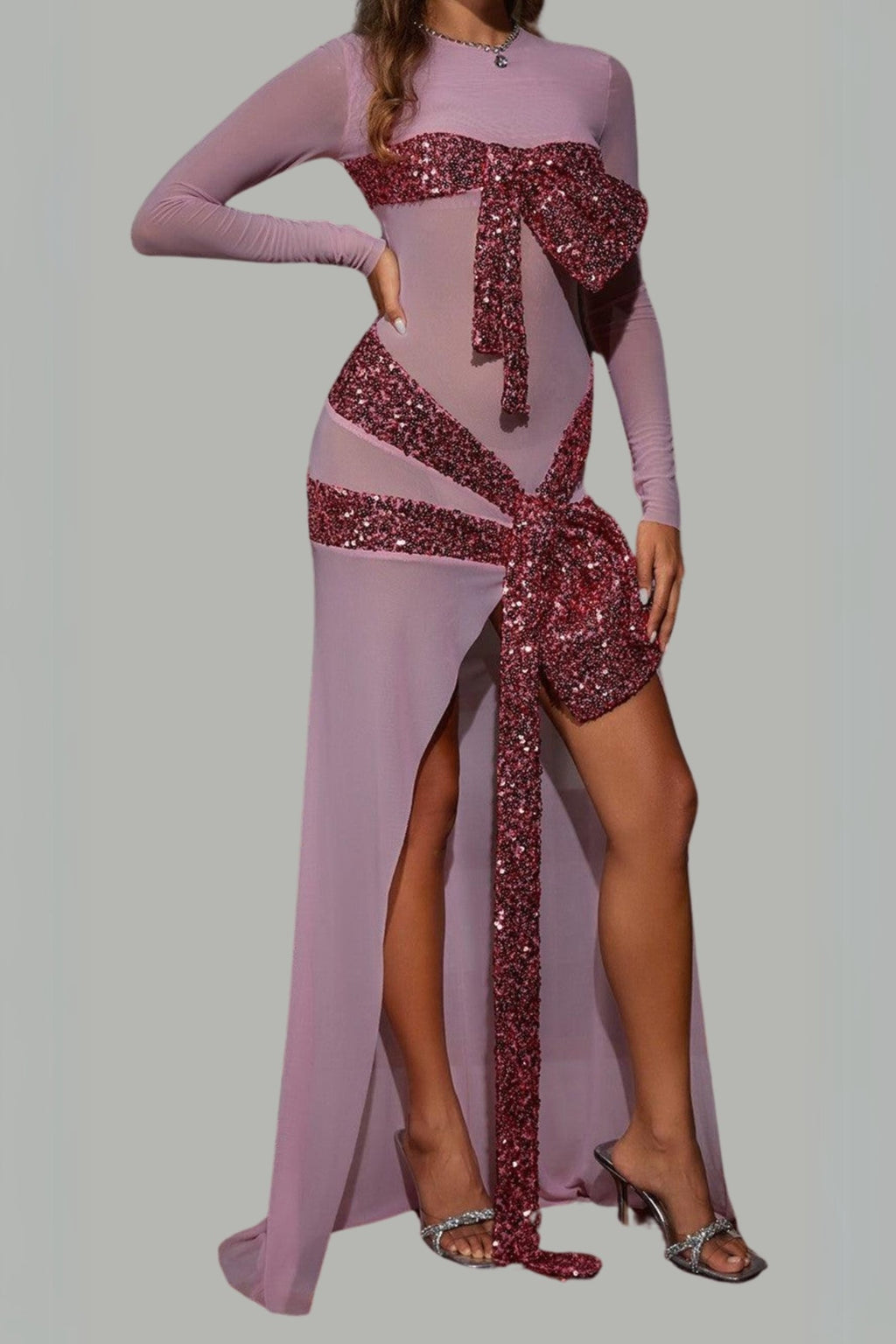Zachary Long Sleeve Bow Sequin Dress Flowering Girl