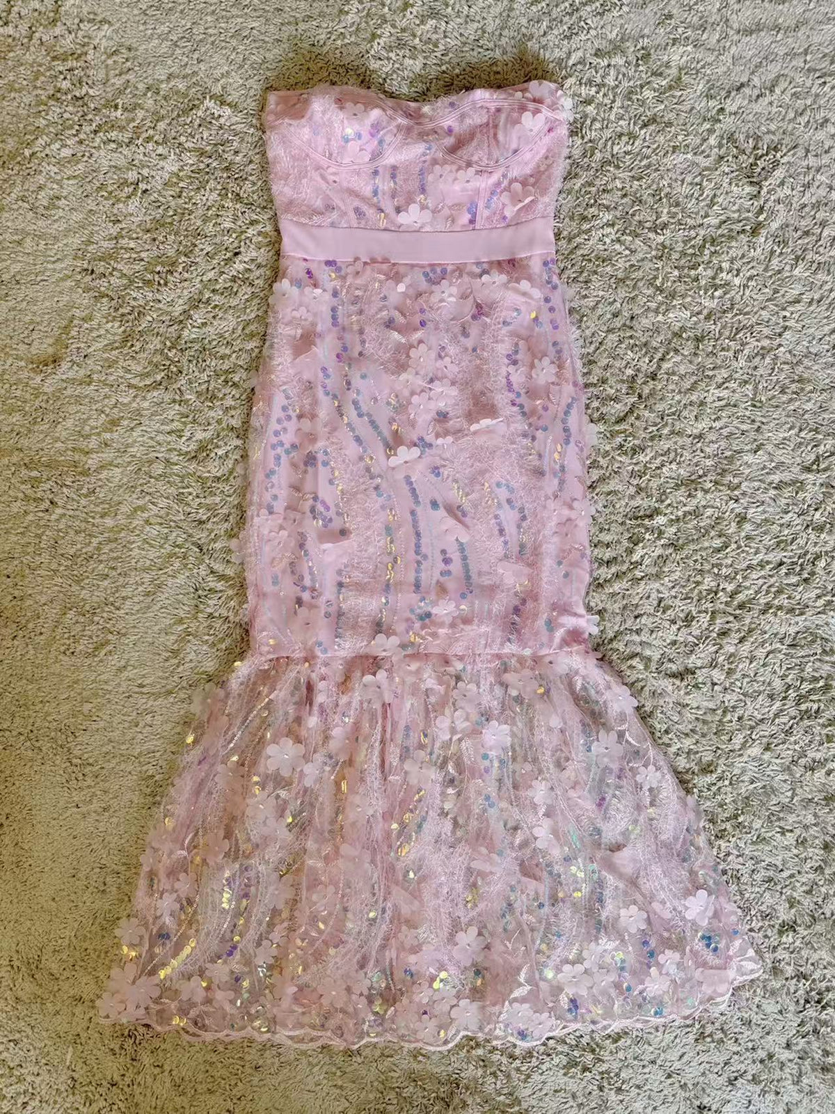 Girly Charms Strapless Midi Dress Pink Flowering Girl