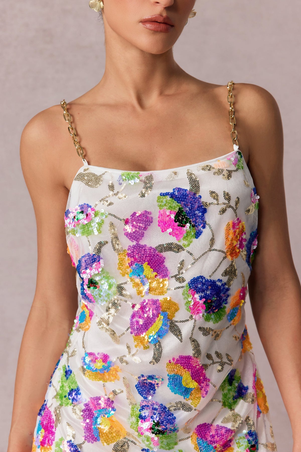 Fanny Embroidered Sequins Backless Mini Dress Flowering Girl