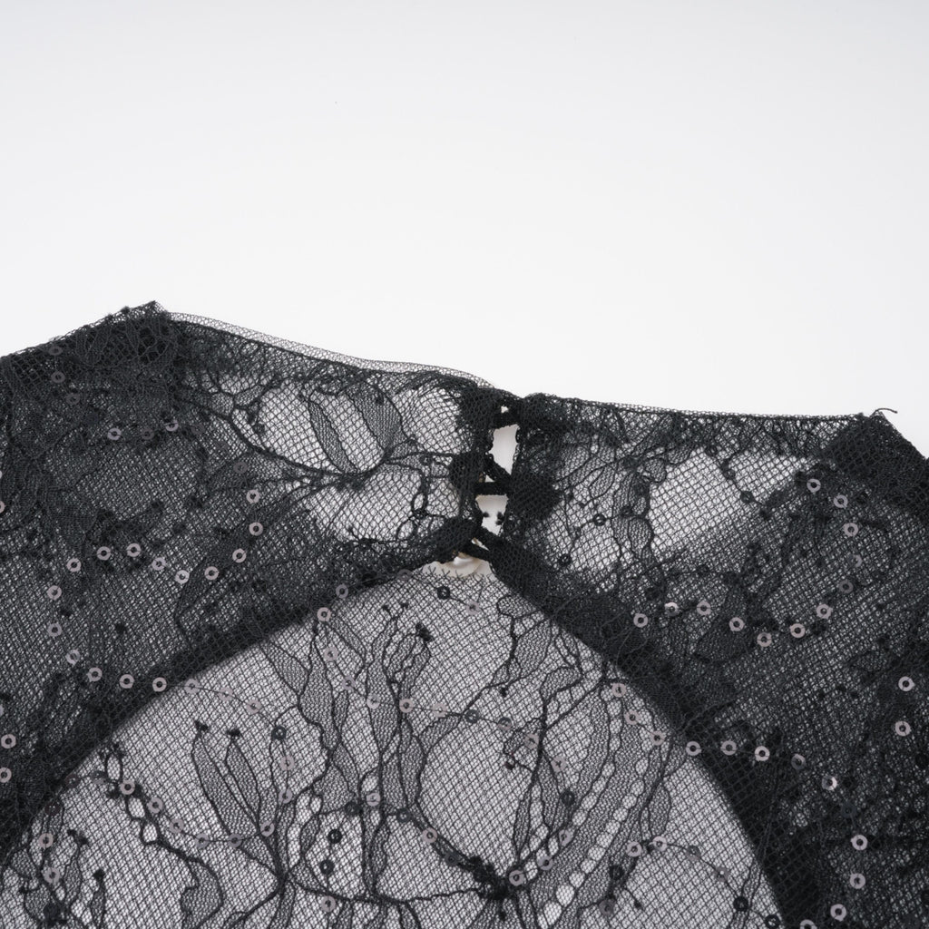 Black Sheer Lace High Neck Long Sleeve Tulle Mini Dress Flowering Girl