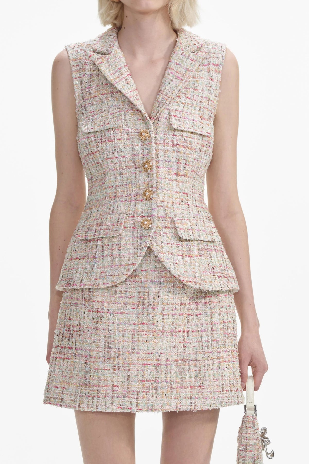 Pastel Boucle Tailored Mini Dress Flowering Girl