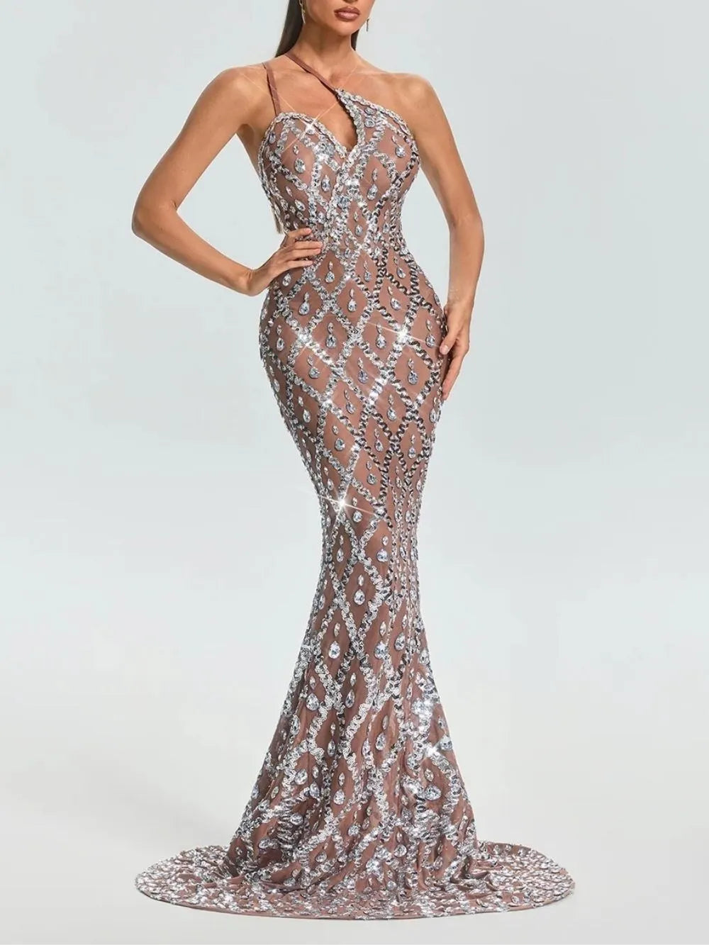 Liora One Shoulder Crystal Maxi Dress Flowering Girl