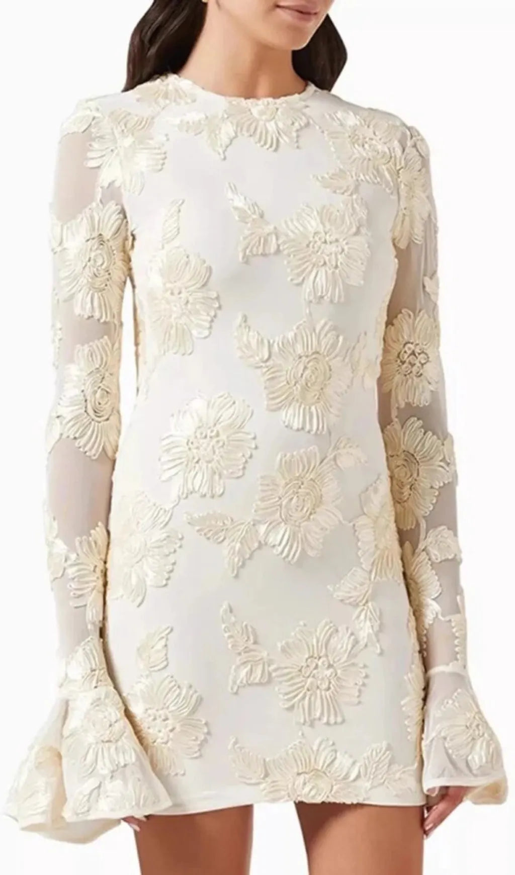 Arisa 3D Mesh Flower Mini Dress