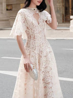 Macie Lace Maxi Dress With Cape Flowering Girl