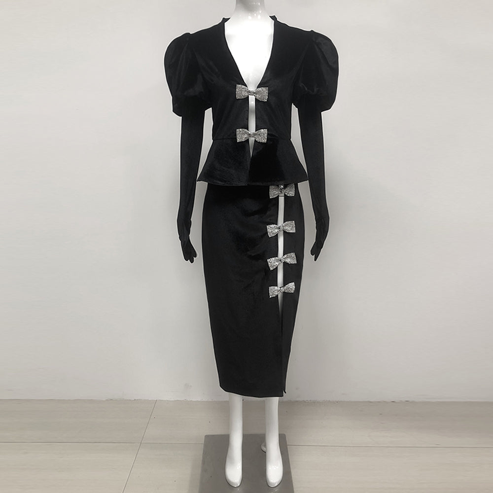 Victoria Cut Out Bow Mini Dress Set In Black Flowering Girl