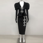 Victoria Cut Out Bow Mini Dress Set In Black Flowering Girl
