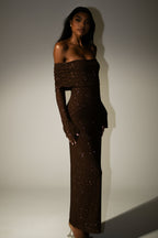 Denise Off Shoulder Sequin Maxi Dress - Chocolate Flowering Girl