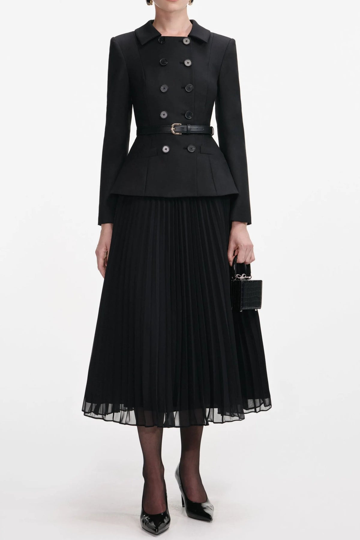 Rosalind Black Wool Crepe Midi Dress Flowering Girl