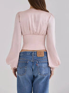Maysa Pink Satin Lace Long Sleeve Top Flowering Girl