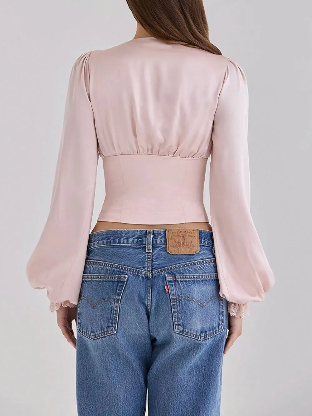 Maysa Pink Satin Lace Long Sleeve Top Flowering Girl
