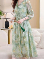 Martha Vacation Auricular Collar Jacquard Drawstring Dress Flowering Girl