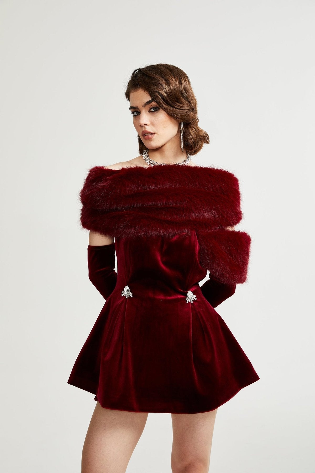 Wivika Velvet Fur Dress Flowering Girl