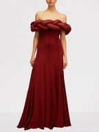 Padded Braided Off-Shoulder Maxi Dress in burgundy Flowering Girl