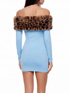 Ovrisse Off Shoulder Faux Fur Mini Dress Flowering Girl