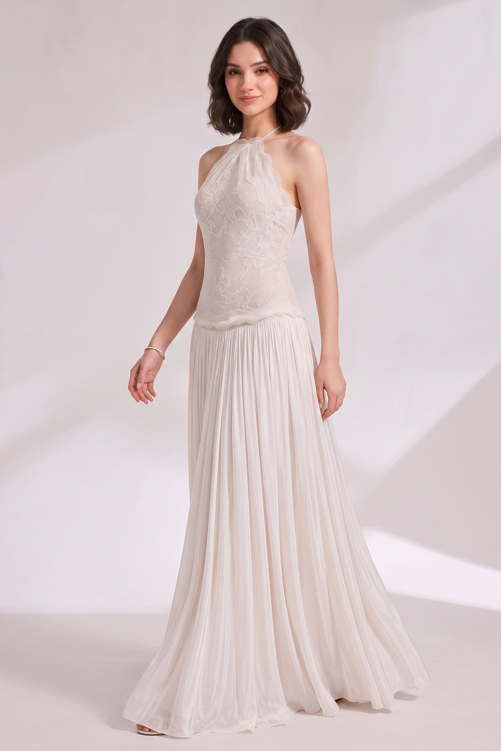 Ivory Chiffon Drop-Waist A-Line Gown Flowering Girl