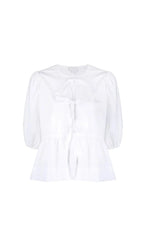 WHITE PUFF-SLEEVE ORGANIC-COTTON TOP Flowering Girl