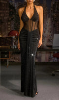Ioryxa Halterneck Glitter Mesh Maxi Dress Flowering Girl