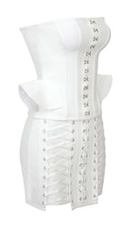 Lace-Up Off Shoulder Mini Dress In White Flowering Girl