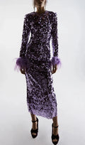 Sequin Patchwork Plush Cuff Dress In Purple Flowering Girl