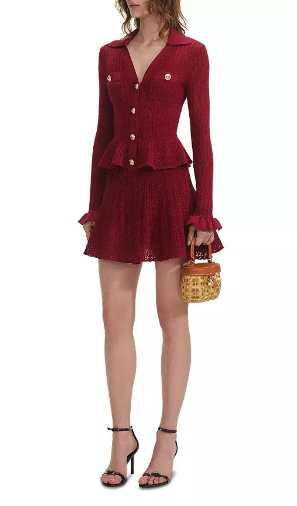 Pointelle Knit Mini Dress - Red Flowering Girl