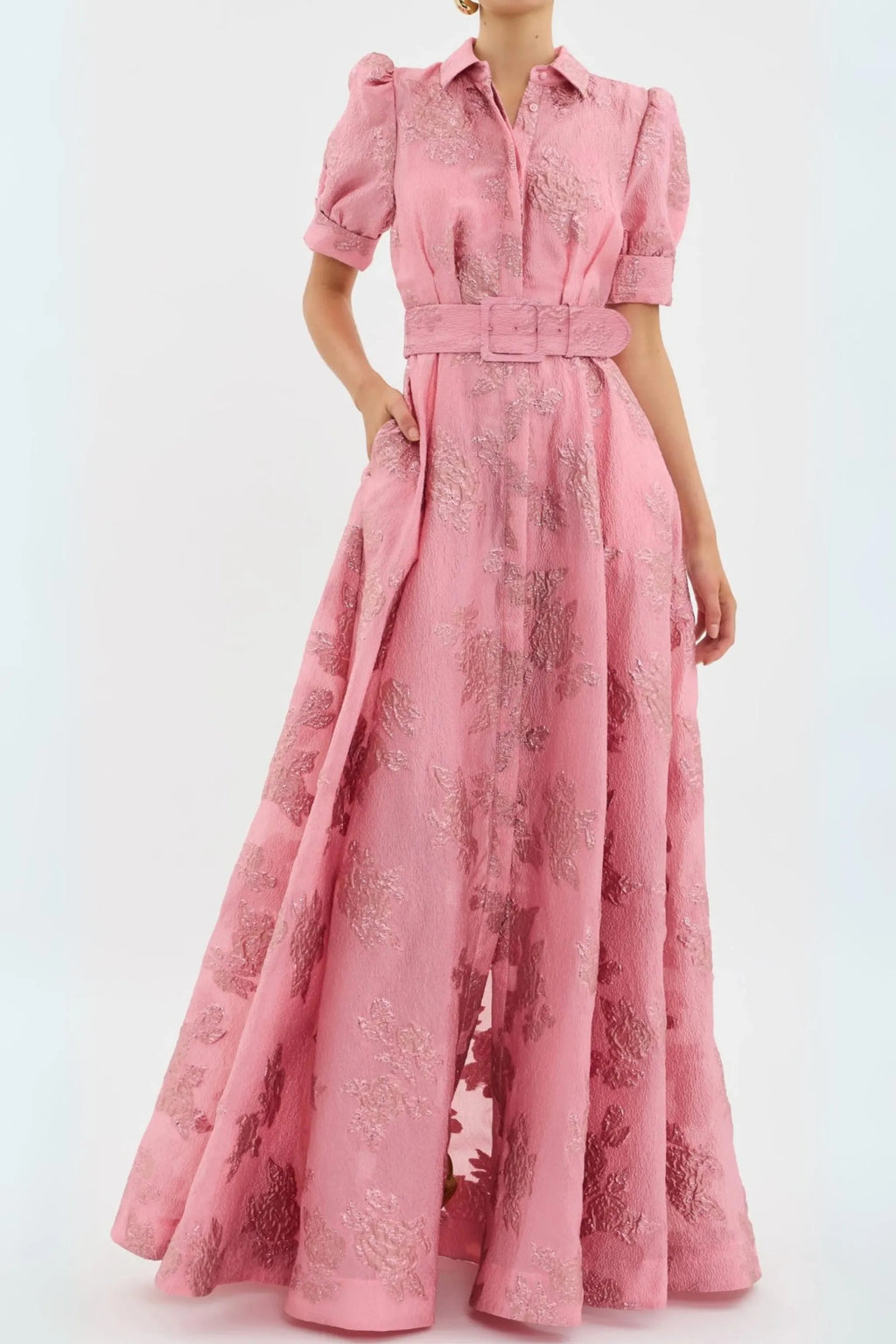 Annette Floral Embellished Button Gown In Pink Flowering Girl