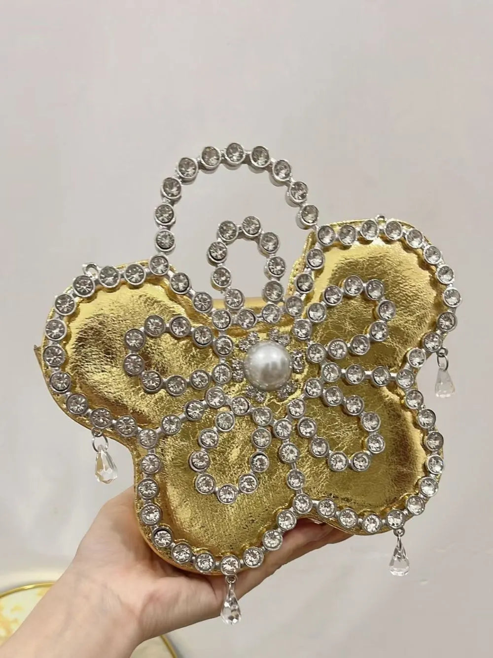 Elysa Flower Diamante Satin Clutch - Black Flowering Girl