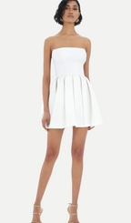 alyssa white strapless pleated mini dress Flowering Girl
