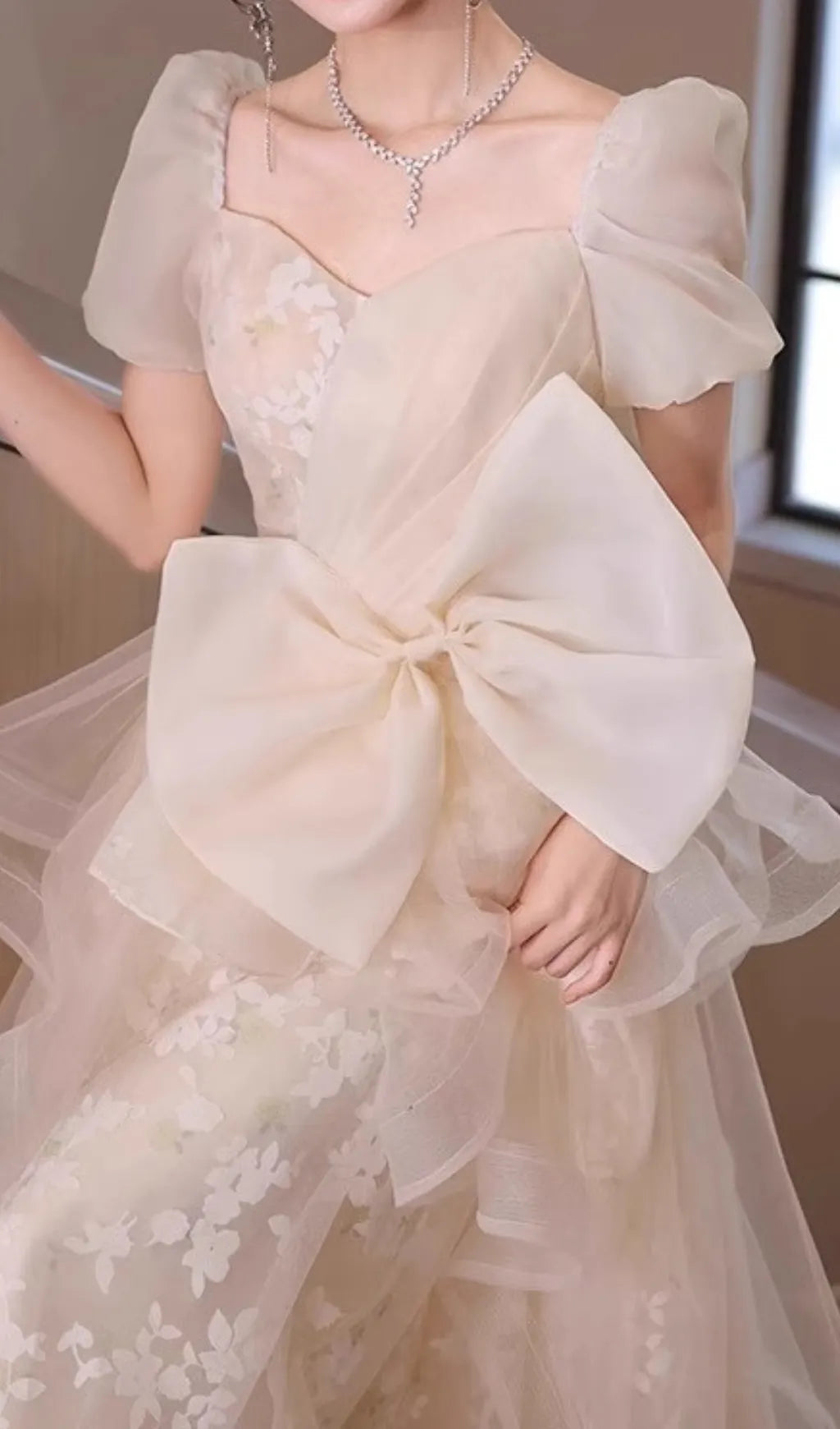 Chinue Bow Flower Mesh Maxi Dress Flowering Girl