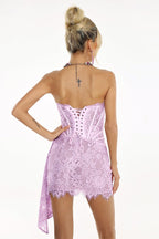 Kellie Strapless Lace Appliques Mini Dress In Light Purple Flowering Girl