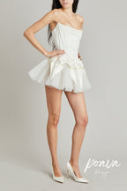 Elsie Bowknot Mesh Strapless Mini Dress In White Flowering Girl