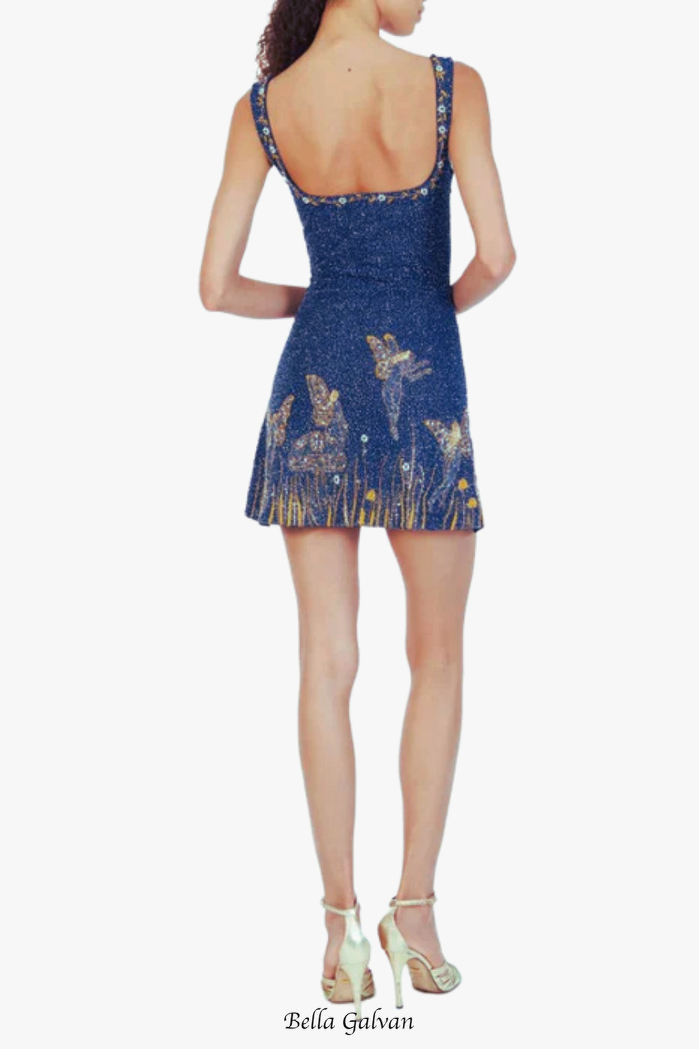 Sylvia Rhinestone Embellished Sky Mini Dress in blue Flowering Girl
