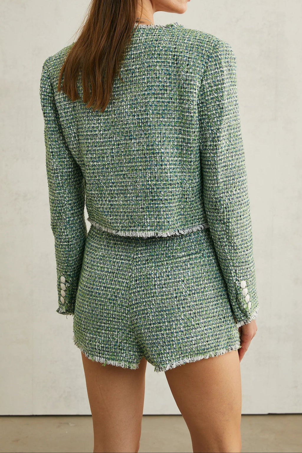 Alyss Green Tweed Jacket & Shorts Matching Set Flowering Girl