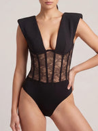 Meri Black Lace Bodysuit Flowering Girl